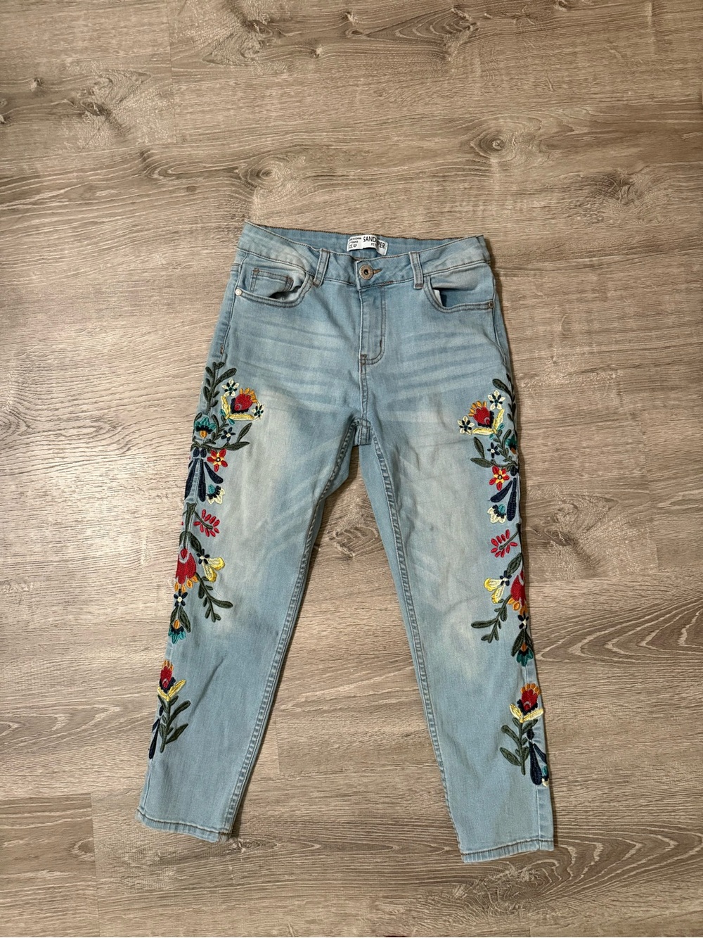 Embroidered Light Blue Ankle Jeans - Floral Side Detail